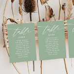 Sage Green Calligraphy Wedding Seating Chart Kaart<br><div class="desc">Sage Green Calligraphy Wedding Seating Chart Table Number</div>