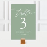 Sage Green Calligraphy Wedding Table Number Kaart<br><div class="desc">Sage Green Calligraphy Wedding Table Number</div>