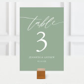 Sage Green Calligraphy Wedding Table Number Kaart