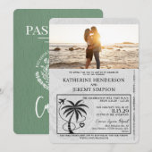 Sage Green Cancun Passport Wedding Kaart (Voorkant / Achterkant)