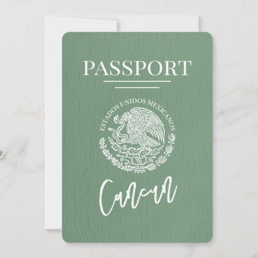 Sage Green Cancun Passport Wedding Kaart (Achterkant)