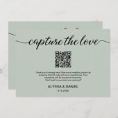 Sage Green Capture de liefde QR code bruiloft foto Informatiekaartje (Voorkant / Achterkant)