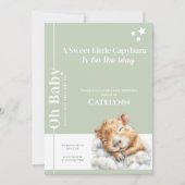 Sage Green Capybara Baby Shower Invitation Save The Date (Voorkant)