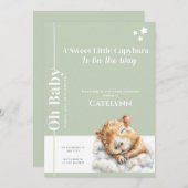 Sage Green Capybara Baby Shower Invitation Save The Date (Voorkant / Achterkant)