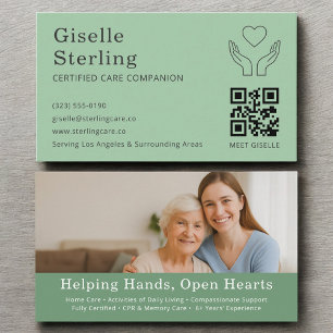 Sage Green Caregiver Home Help QR Code Foto Visitekaartje