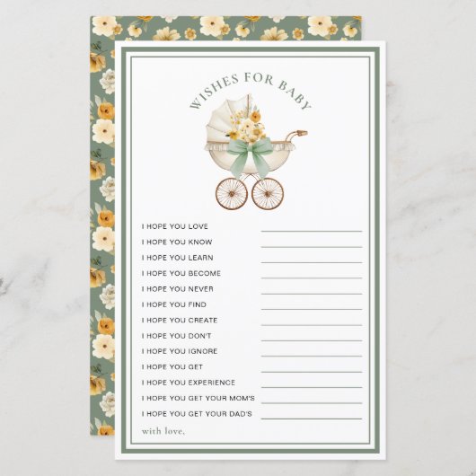 Sage Green Carriage Wishes for Baby Card (Voorkant / Achterkant)
