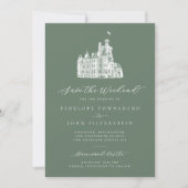Sage Green Castle Illustratie Weekend Wedding Save The Date (Voorkant)
