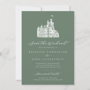 Sage Green Castle Illustratie Weekend Wedding Save The Date