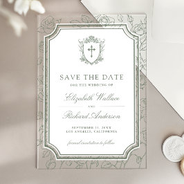 Sage Green Catholic Wedding Save the Date Acryl Uitnodigingen
