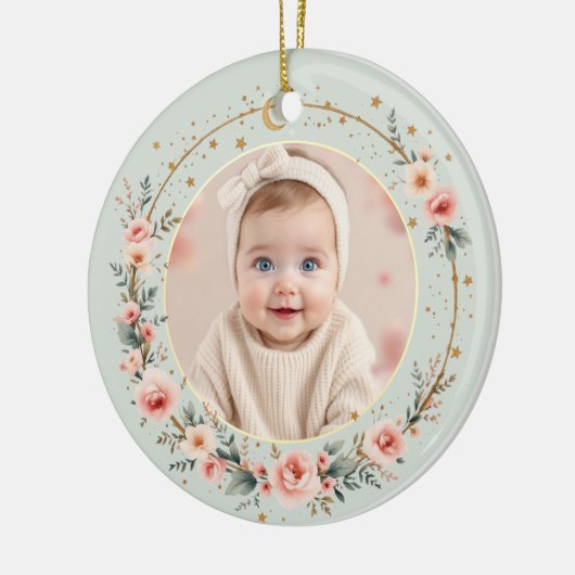 Sage Green Celestial Baby First Christmas Photo Keramisch Ornament (Links)