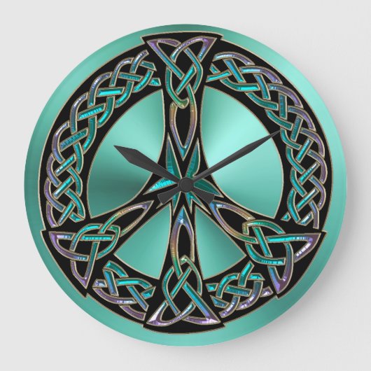Sage Green Celtic Knot Peace Sign-klok Grote Klok (Voorkant)