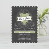 Sage Green Chalkboard Girl Baby shower Invite Kaart (Staand voorkant)