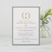 Sage Green & Champagne Gold Monogram Huwelijk Kaart (Staand voorkant)