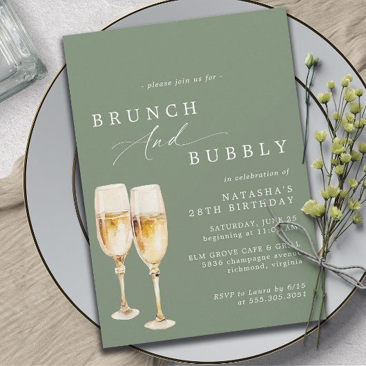 Sage Green | Champagne Verjaardag Brunch & Bubbly Kaart