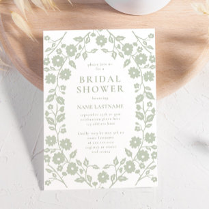 Sage Green Charming Folk Flowers Vrijgezellenfeest Kaart