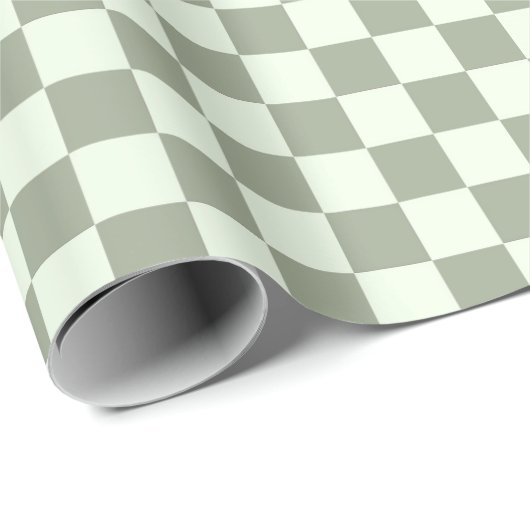 Sage Green Checker Checkerboard Checkered Retro Cadeaupapier (Rol Hoek)
