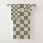 Sage Green Checkerboard Bad Handdoek (Insitu)