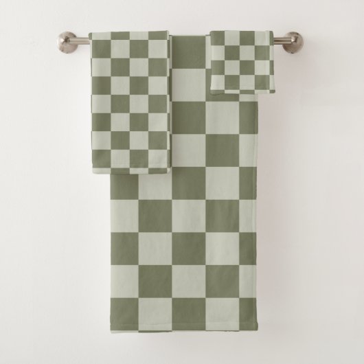Sage Green Checkerboard Bad Handdoek (Insitu)