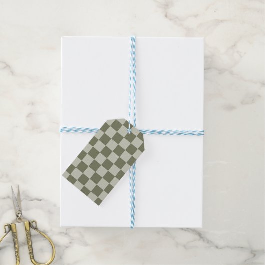 Sage Green Checkerboard Cadeaulabel (Met Touw)