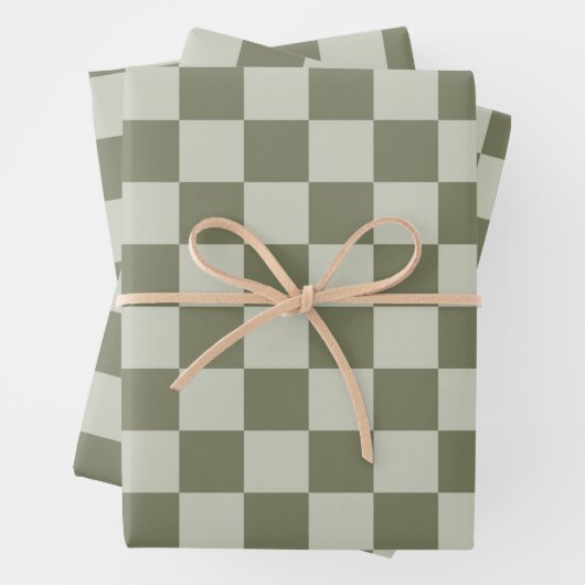 Sage Green Checkerboard Inpakpapier Vel (In situ)