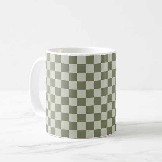 Sage Green Checkerboard Koffiemok (Voorkant links)
