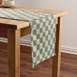 Sage Green Checkerboard Korte Tafelloper