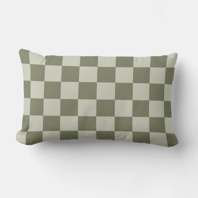 Sage Green Checkerboard Kussen (Voorkant)