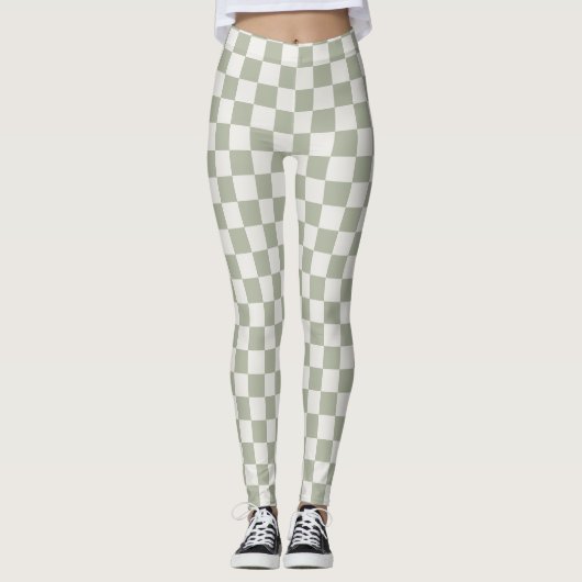 Sage Green Checkerboard Leggings - Aardig & Chic (Voorkant)