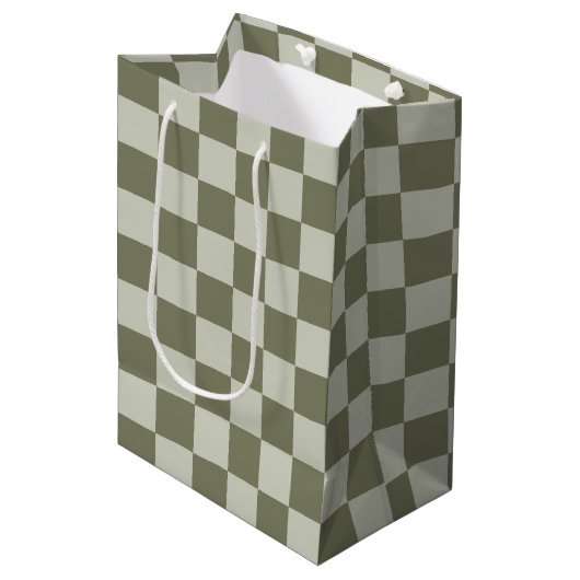 Sage Green Checkerboard Medium Cadeauzakje (Voorkant Gekanteld)