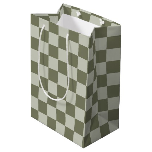 Sage Green Checkerboard Medium Cadeauzakje (Achterkant Gekanteld)