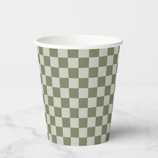 Sage Green Checkerboard Papieren Bekers (Voorkant)