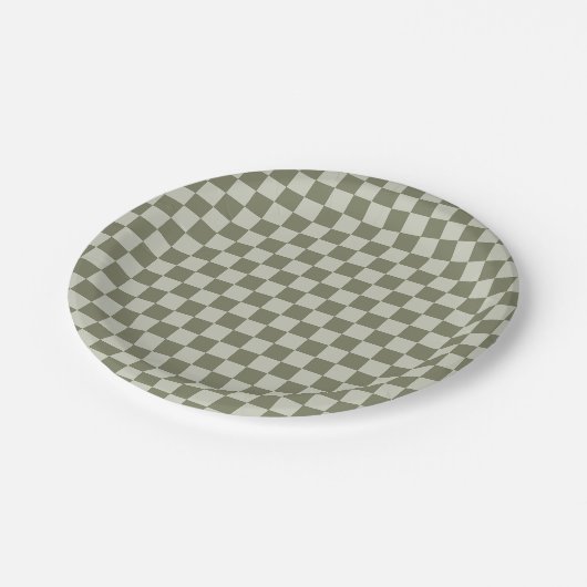 Sage Green Checkerboard Papieren Bordje (Gekanteld)