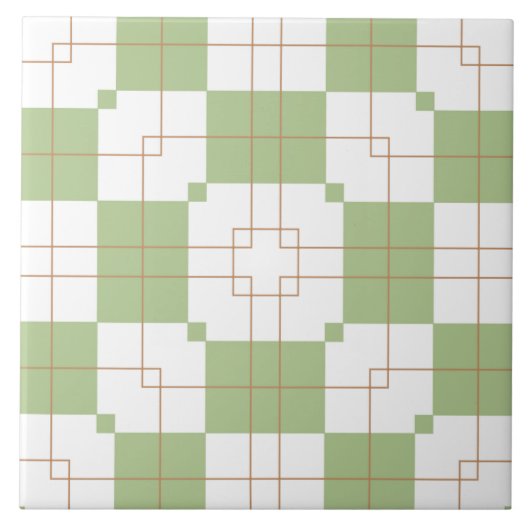 Sage Green Checkerboard rasterpatroon Tegeltje (Voorkant)