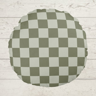 Sage Green Checkerboard Rond Kussen