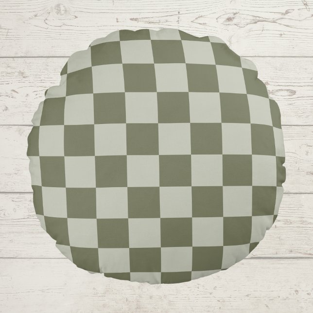 Sage Green Checkerboard Rond Kussen (Creator heeft geüpload)