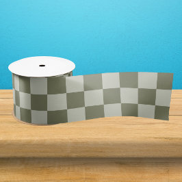 Sage Green Checkerboard Satijnen Lint