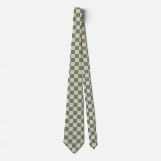 Sage Green Checkerboard Stropdas (Voorkant)