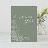 Sage Green Chic Botanical Daisy Garden Wedding Bedankkaart (Staand voorkant)