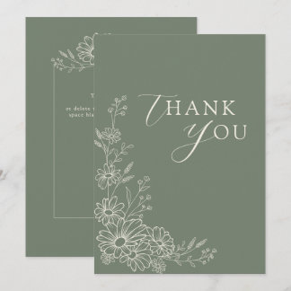 Sage Green Chic Botanical Daisy Garden Wedding Bedankkaart