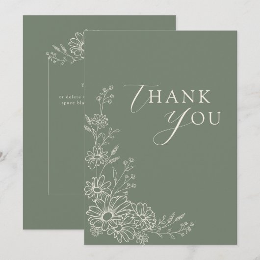 Sage Green Chic Botanical Daisy Garden Wedding Bedankkaart (Voorkant / Achterkant)