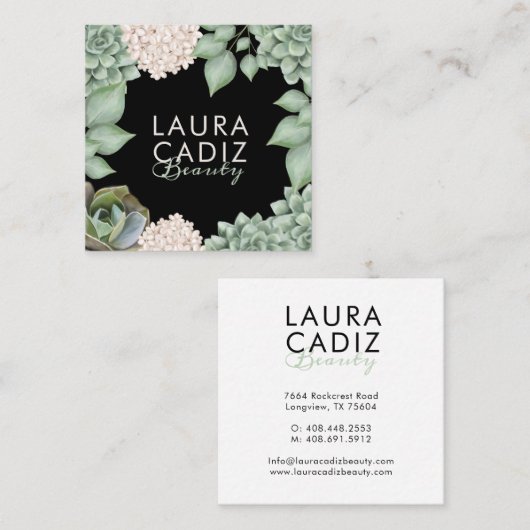 Sage Green Chic Country Floral & Foliage Lijst Vierkante Visitekaartje (Voorkant / Achterkant)