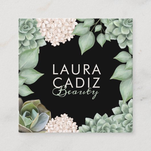 Sage Green Chic Country Floral & Foliage Lijst Vierkante Visitekaartje (Voorkant)