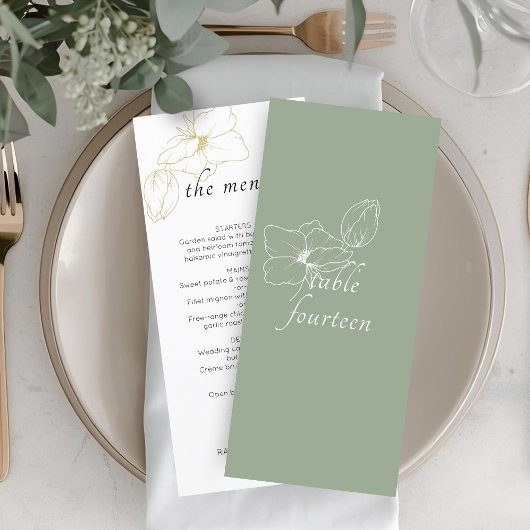 Sage Green | Chic Floral Wedding Flat Menu