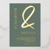 Sage green chic gold ampersand noemt foto bruiloft folie uitnodiging (Voorkant)