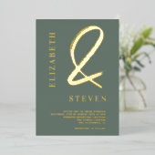 Sage green chic gold ampersand noemt foto bruiloft folie uitnodiging (Staand Voorkant)
