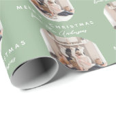 Sage Green Chic Merry Kerstfamilie, foto Cadeaupapier (Rol Hoek)