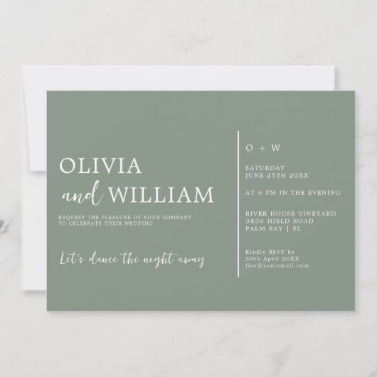 Sage Green Chic Minimal Wedding Invitation Kaart (Voorkant)