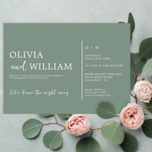 Sage Green Chic Minimal Wedding Invitation Kaart