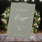 Sage Green Chic Moderne Pizza Bar Trouwbord Reclamebord Met Voetstuk