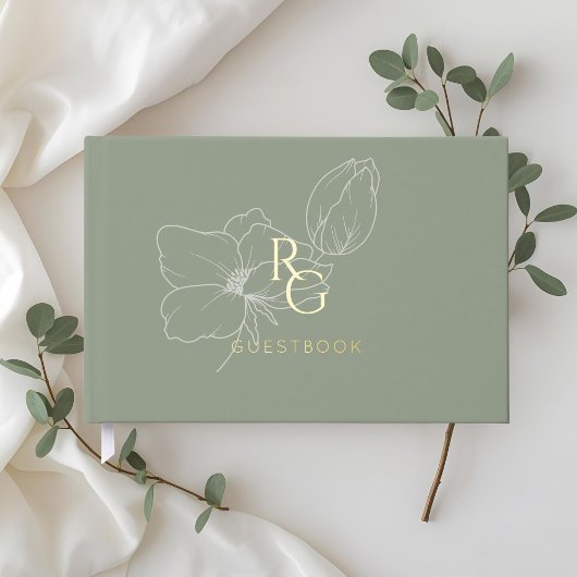 Sage Green | Chic Monogram bruiloft gastenboek